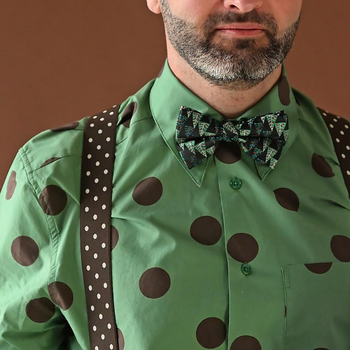 bretels zwart met witte polkadots