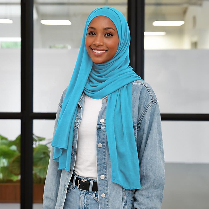 hoofddoek polyester jersey uni cyaan