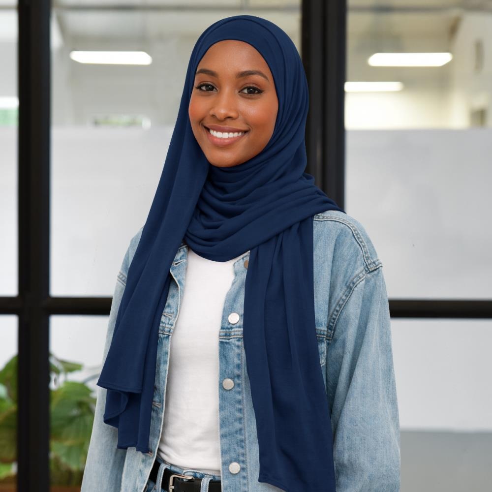 hoofddoek polyester jersey uni marineblauw - 2